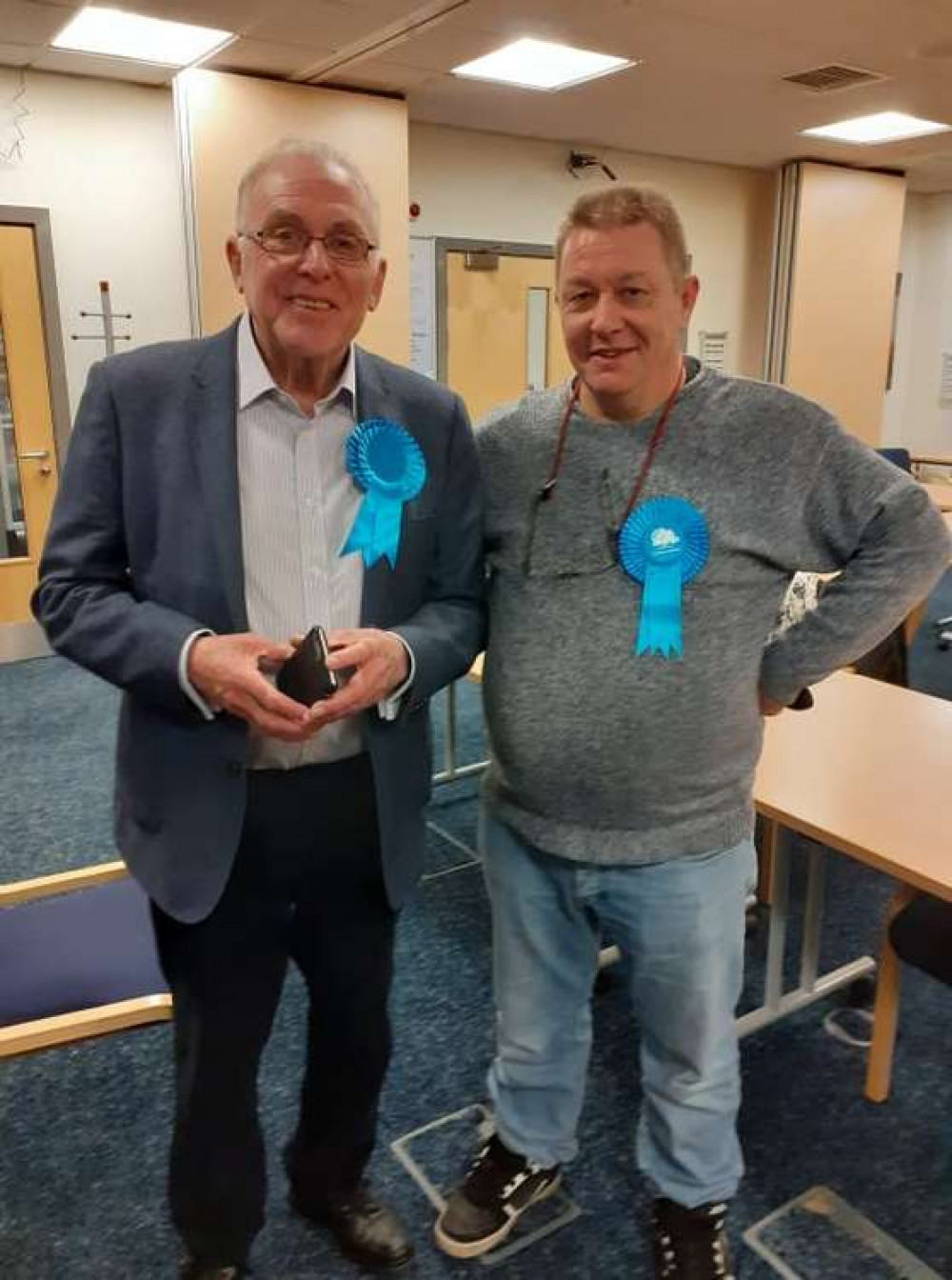 Prospective candidate, Dave Poole and Cllr Mike Benson at last night's count