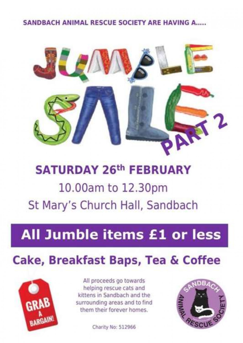 Sandbach  Animal Rescue has a jumble sale on