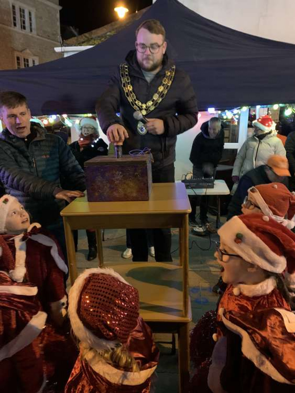 The Mayor of Seaton, Cllr Dan Ledger, switches on Seaton's Christmas illuminations