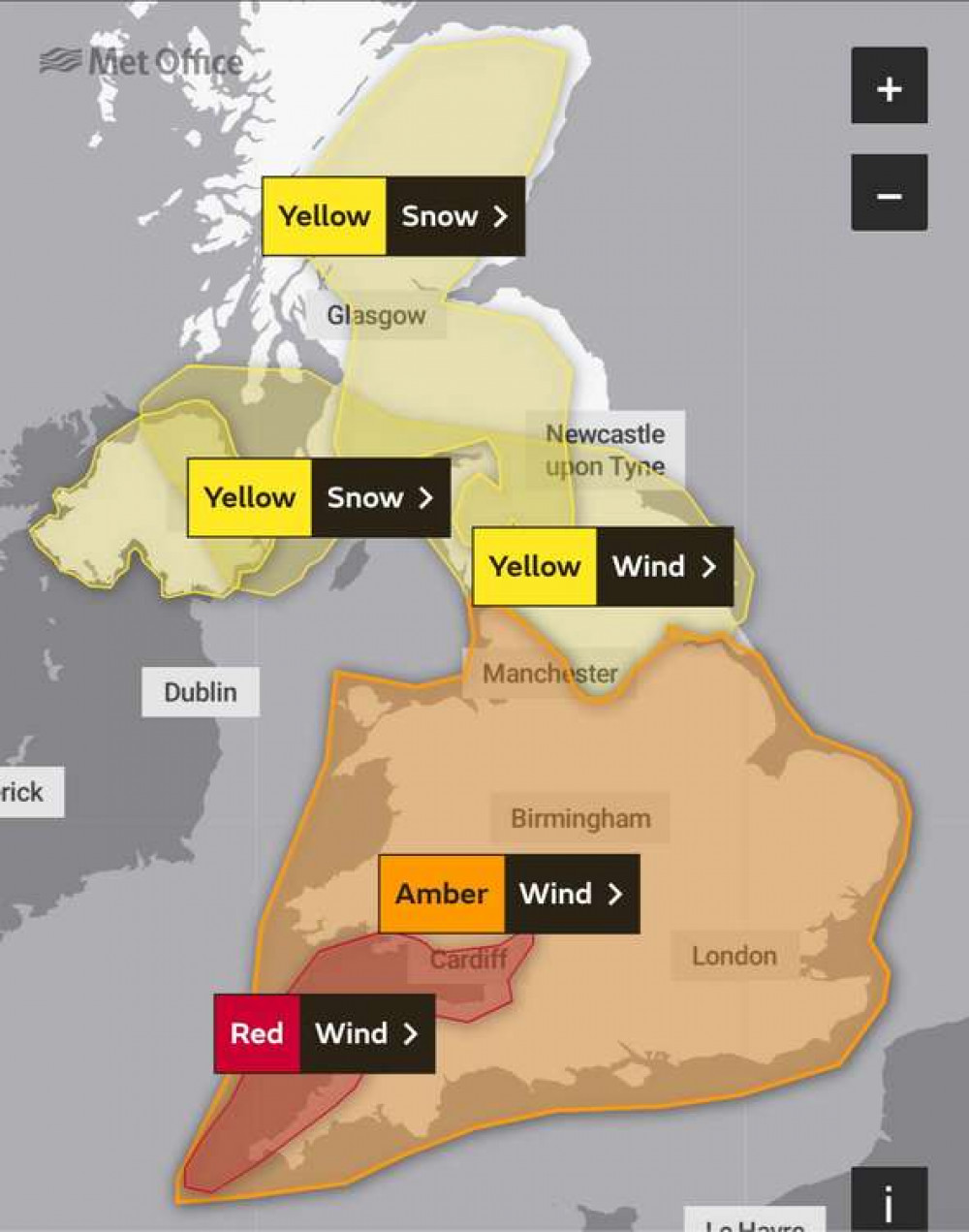 The Met Office has issued a number of weather warnings across the UK