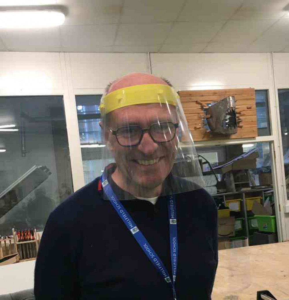 Headmaster Gavin Horgan with one of masks created by Millfield's laser cutters Headmaster Gavin Horgan with one of masks created by Millfield's laser cutters