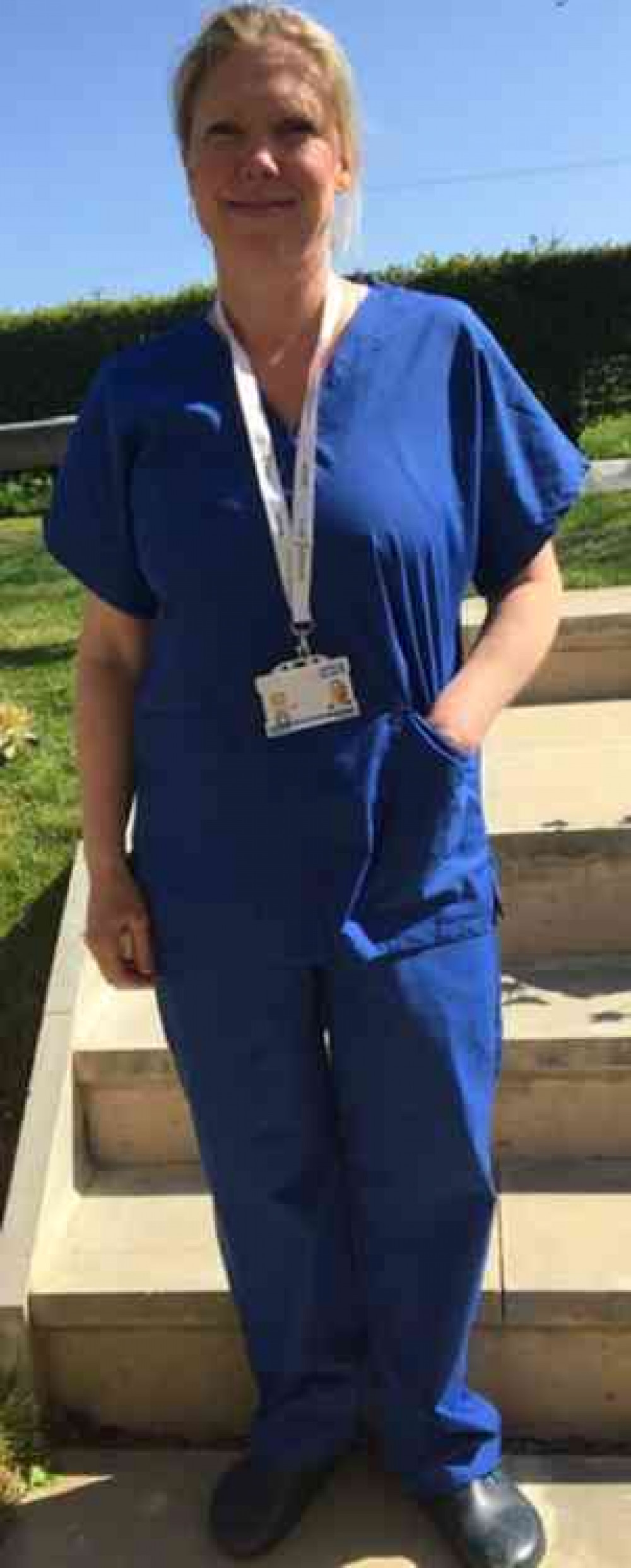 Emma Mallett in scrubs made by Millfield staff and students Emma Mallett in scrubs made by Millfield staff and students