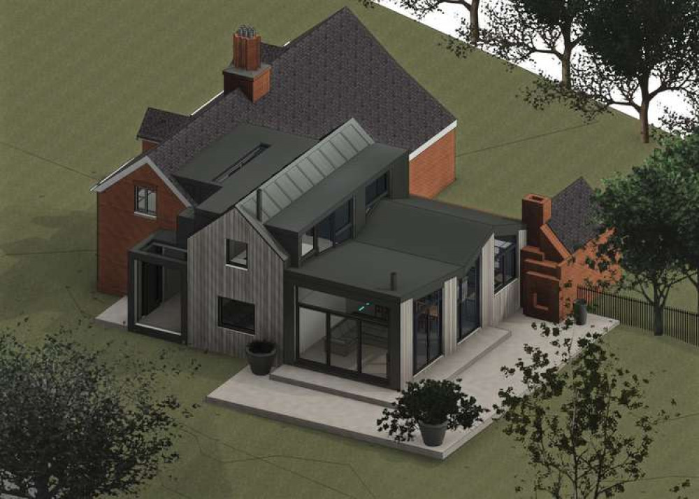 View from top of proposed extension for Hill House Cottage Shotley