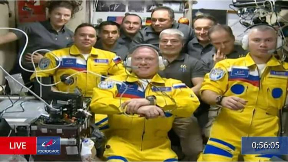 Three Russian cosmonauts arrived at ISS last week wearing yellow and blue Three Russian cosmonauts arrived at ISS last week wearing yellow and blue