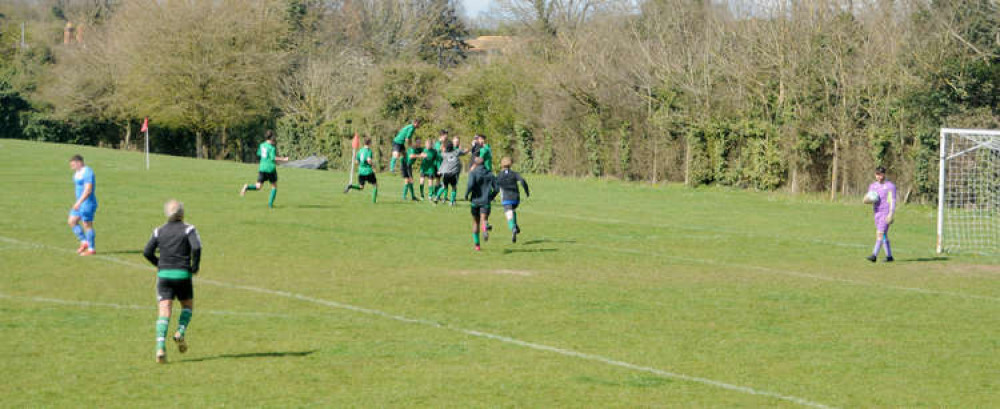 Shotley Rose celebrate third goal as Junior Cup final place clinched (Picture credit: Peninsula Nub News)