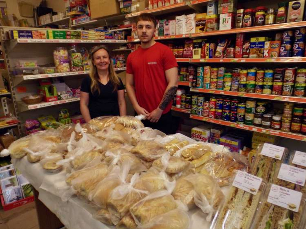 Tracey with son Lewis at Orwell Stores, Chelmondiston (Picture credit: Nub News)