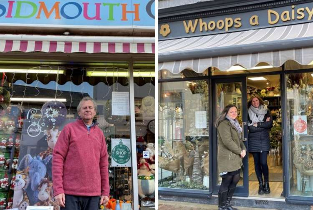 L: John Wycherley from Sidmouth Gifts. R: Karen and Lucy from Whoops A Daisy Florist. Credit: EDDC