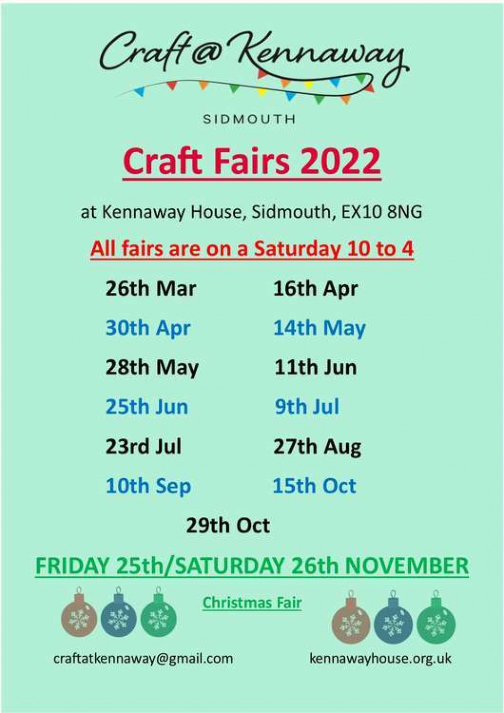 Kennaway House's craft fair dates this year