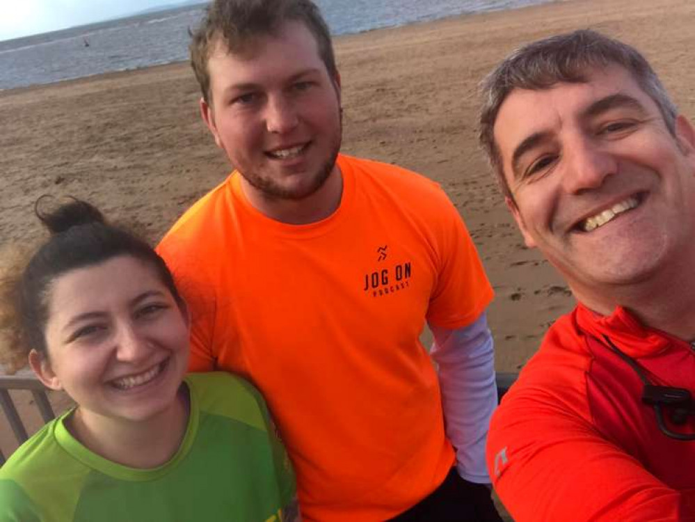 Clive Gilbert with Nikita Kay and Kyle Baker before the start of Exmouth Park Run