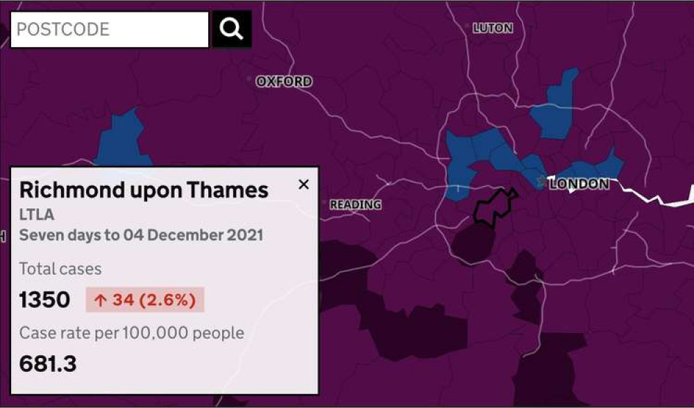 The case rate in Richmond borough in the 7 days to December 4