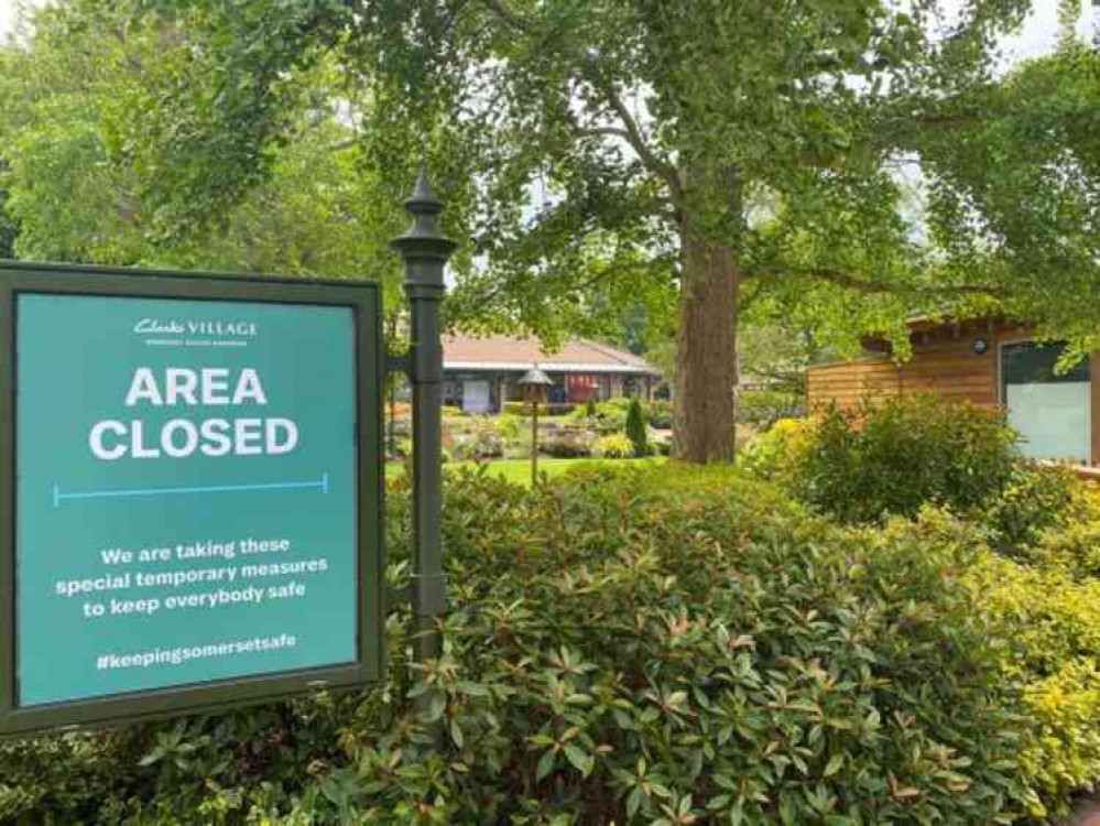 Clarks Village is open but the Central Gardens there are still closed Clarks Village is open but the Central Gardens there are still closed