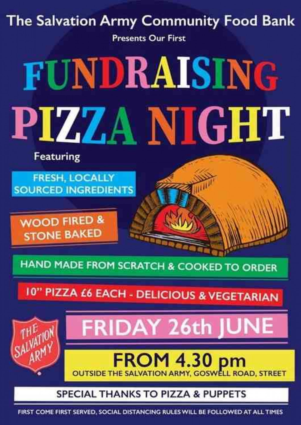 All the pizzas are vegetarian. Social distancing will be practised at all times. Cash only. All the pizzas are vegetarian. Social distancing will be practised at all times. Cash only.