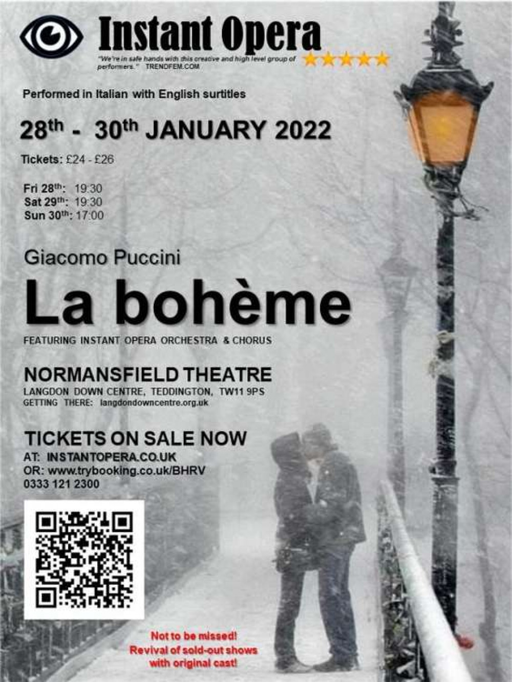 The opera 'La Boheme' comes to Normansfield Theatre from Friday to Sunday