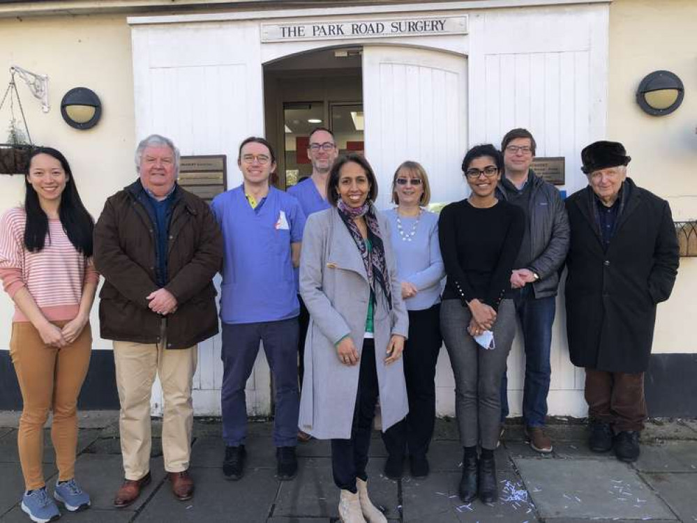 The Twickenham MP pictured with staff at Teddington's Park Road surgery which needs new premises