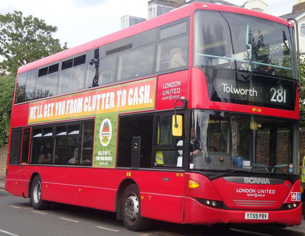 The 281 bus goes through Teddington. Prices for a bus 'hop' will rise by almost 6.5% next month The 281 bus goes through Teddington. Prices for a bus 'hop' will rise by almost 6.5% next month