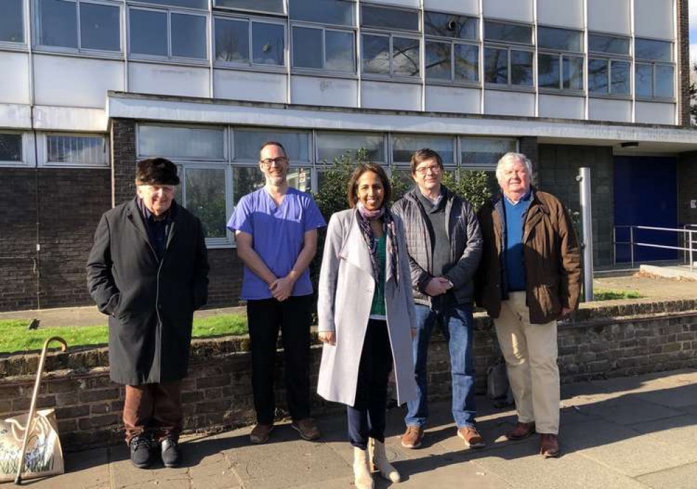 Twickenham MP Munira Wilson, Teddington councillors and a representative from Park Road Surgery outside the former police station (Image: T&R Lib-Dems)