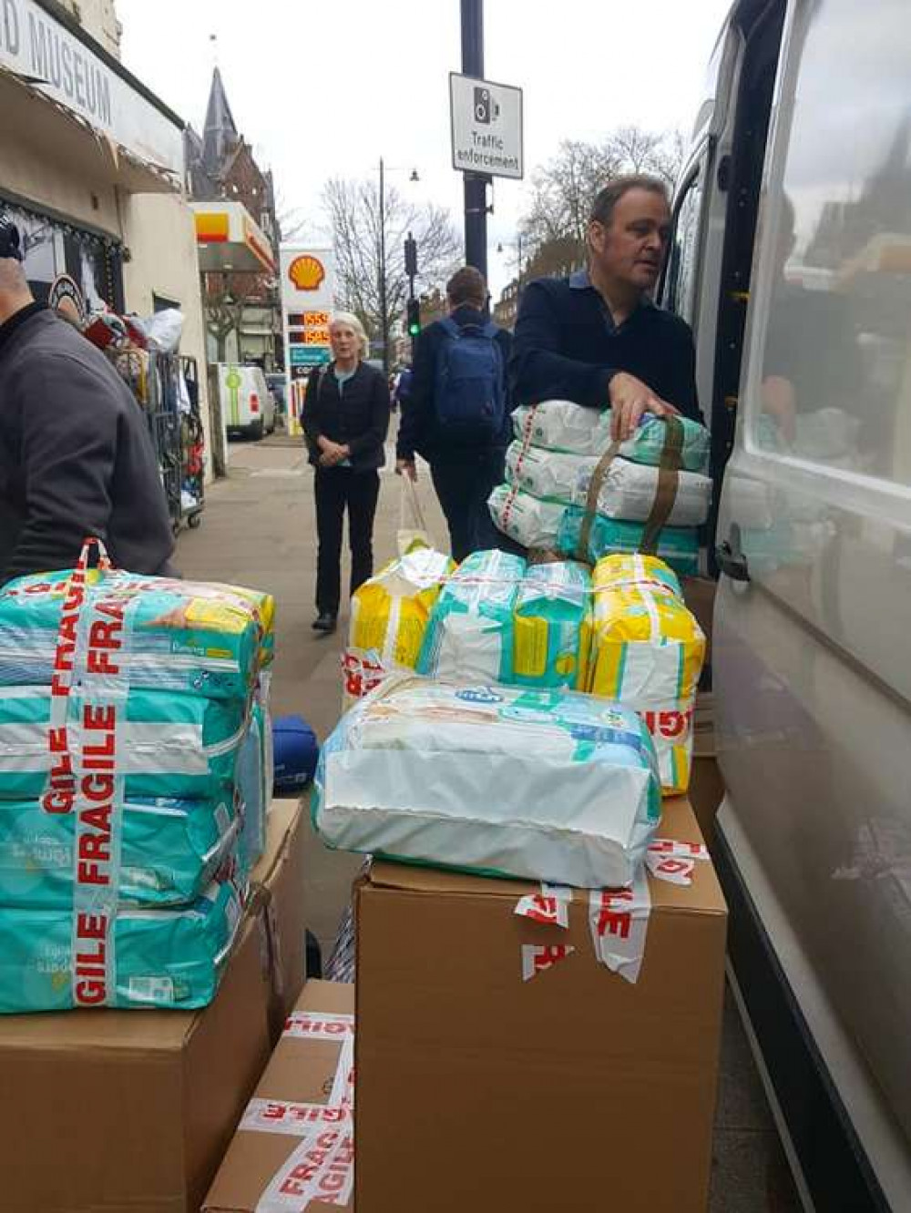 In Twickenham, donations are loaded into trucks bound for Lviv (Image: Cathy Cooper)