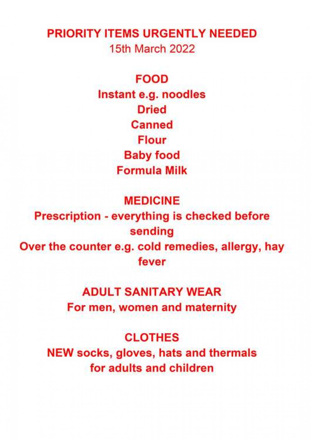 The latest list of items required by the Prosperity.