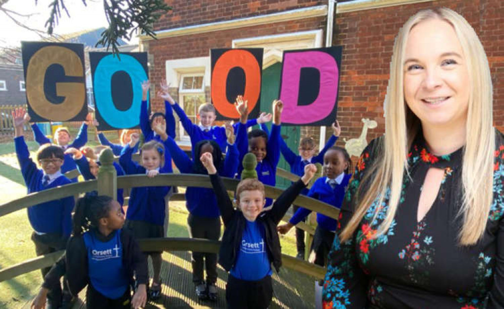 Head Gemma Smith and happy pupils.