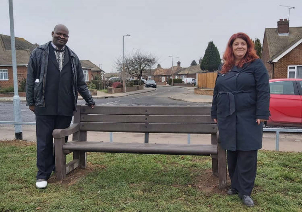 Cllrs Daniel Chukwu and Sara Muldowney with the new bench.