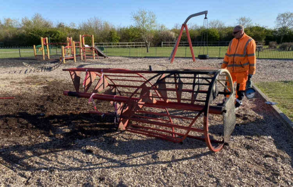 The legacy of vandals in the park last April.