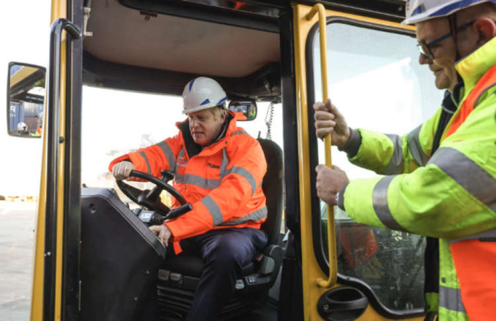 Boris Johnson in the cab of a tug at the ro-ro ferry terminal.