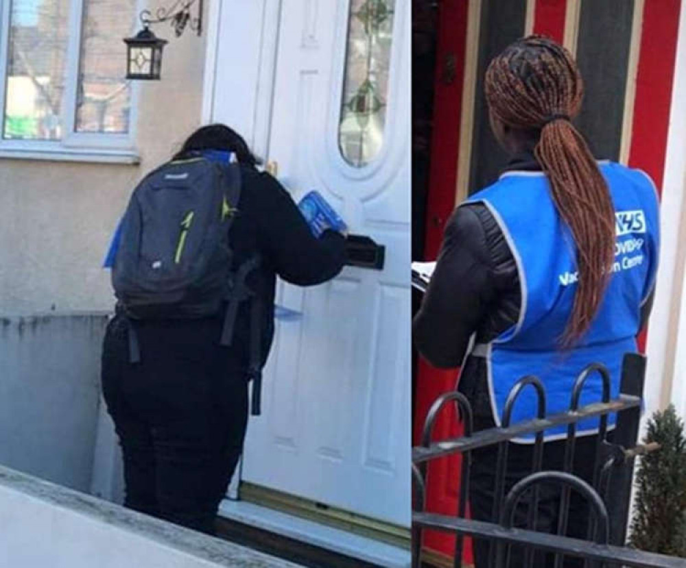 Members of the response team delivering leaflets.