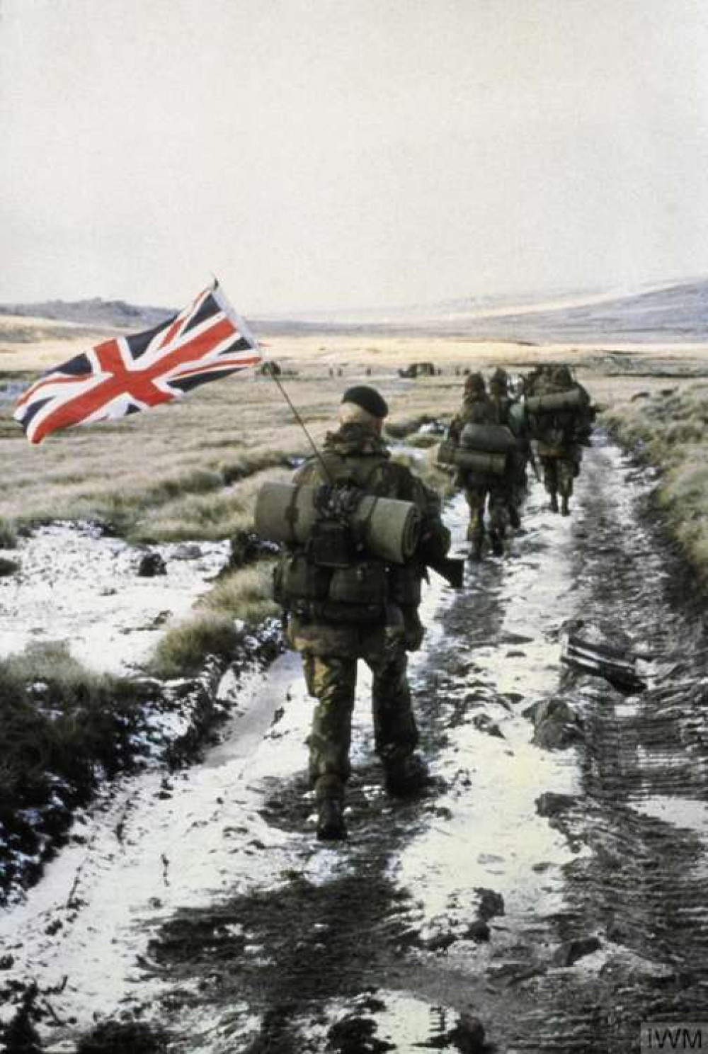 Commandos from 40 Commando Anti-Tank Troop march towards Port Stanley. Picture from the Imperial War Museum Collection. Commandos from 40 Commando Anti-Tank Troop march towards Port Stanley. Picture from the Imperial War Museum Collection.