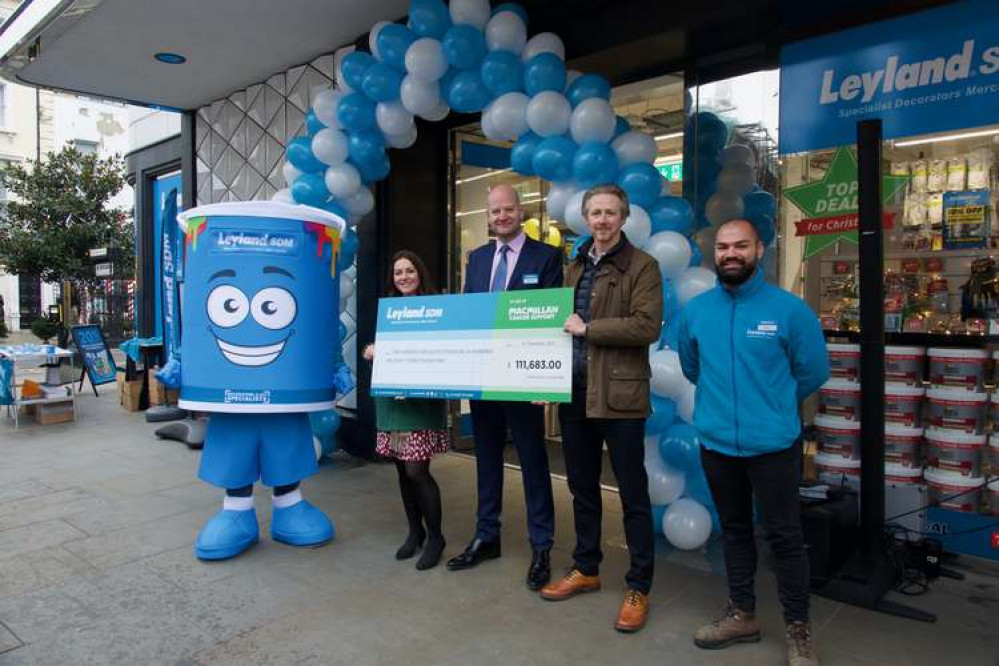 From left, Melanie Humphreys (Relationship Fundraising Manager at Macmillan), Jonathan Jennings (Leyland SDM CEO), Robert Moon (Head of Relationship Fundraising at Macmillan), Bruno Ferreira (Leyland SDM Bayswater)