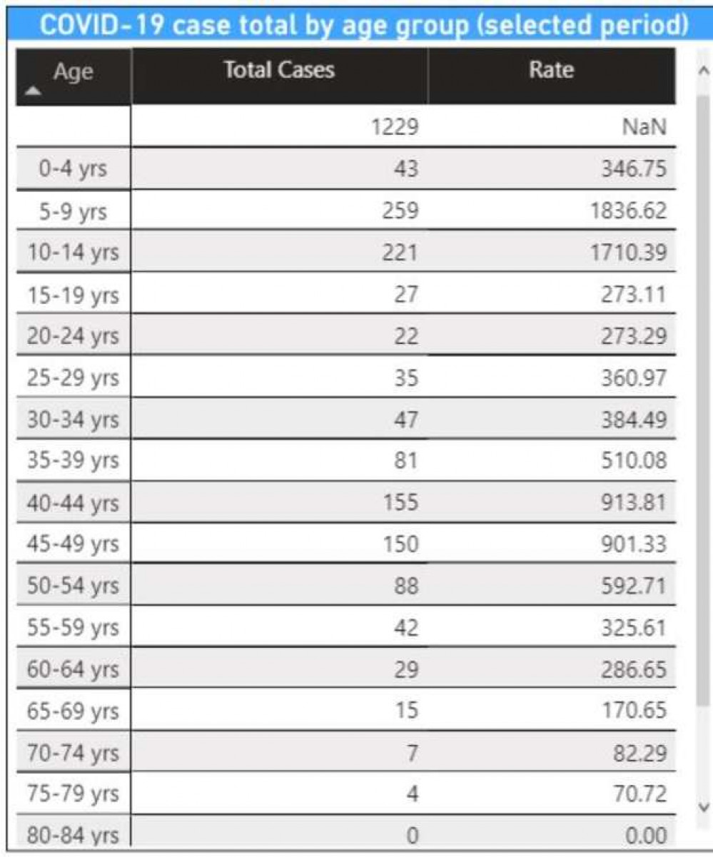 Covid-19 Data Dashboard – Case numbers by age group recorded November 17-23. Credit: https://www.datarich.info/covid-19/.