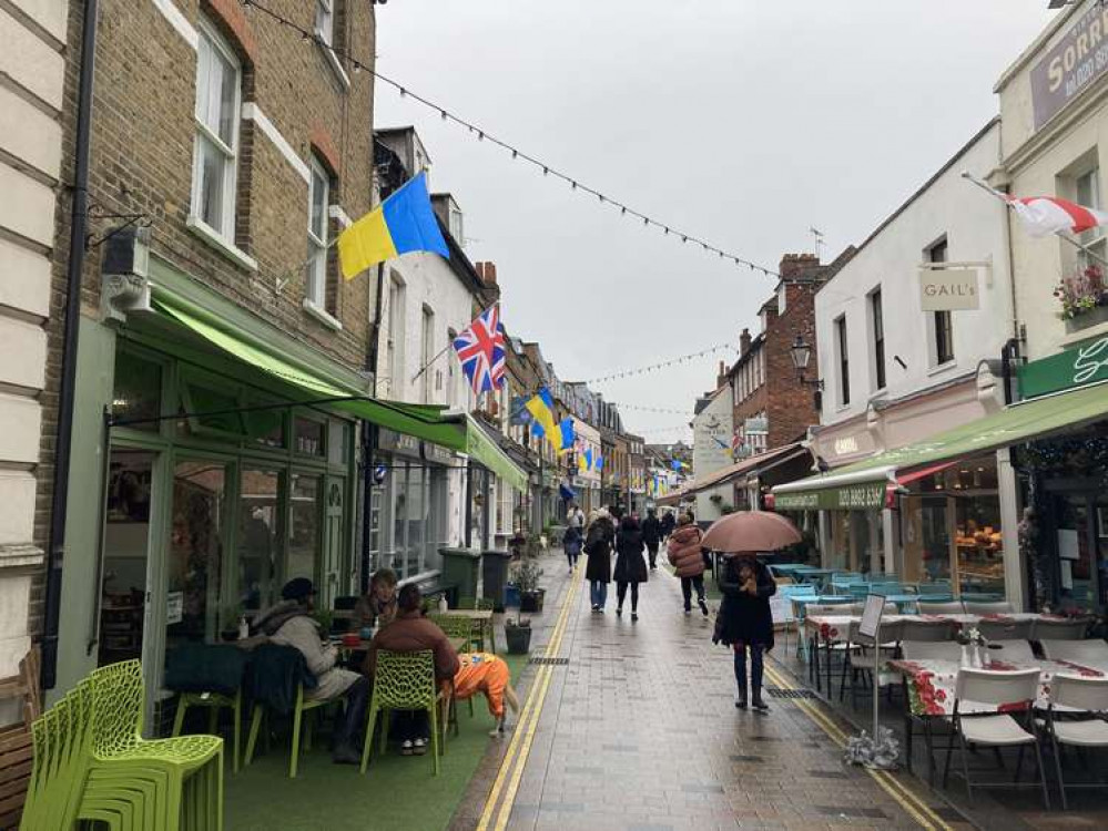 Images of Church Street in Twickenham festooned with Ukranian flags have been widely circulated on social media.