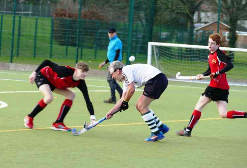 Spot the ball: Stout defence produces a 'rollover' during Atherstone Men's Thirds game with Market Harborough     Picture: Nick Hudson