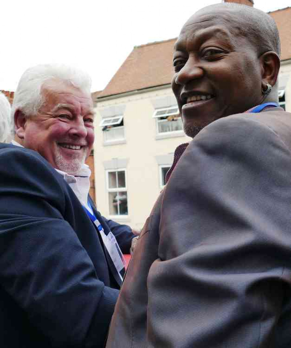 Celebrity countdown: Waiting for the order to put the ball in are ex-Sky Blues stars Dave Bennett and Kirk Stephens