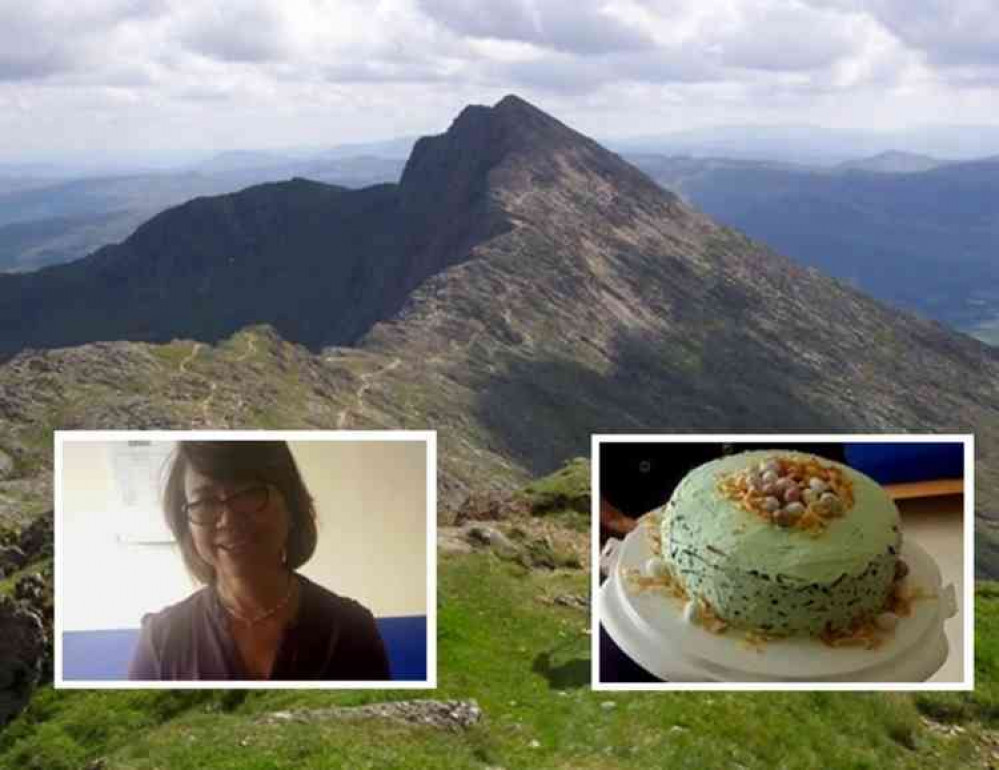 Peak viewing: Dr Nyo Chin climbed Snowdon to riase funds for the maternity unit, and she also bakes beautiful cakes