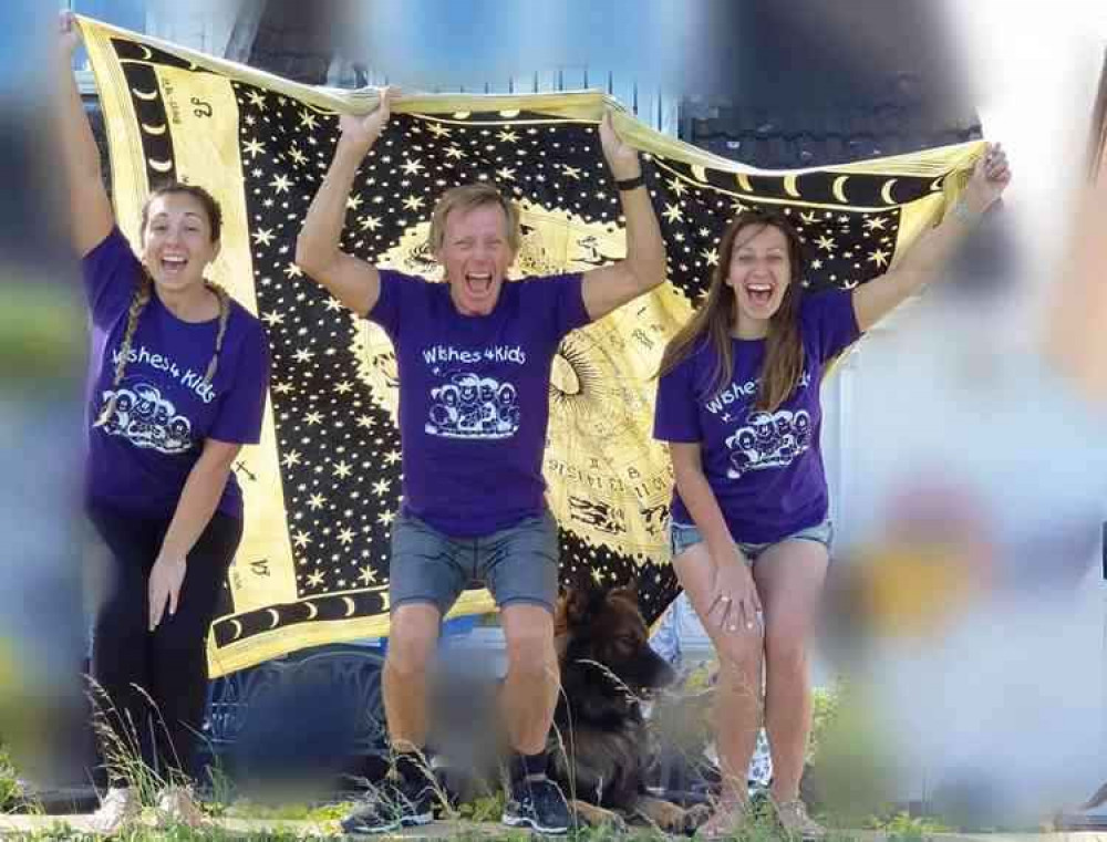 Fun boy and girls' three: Chelsie Griffin, left, with Atherstone primary school teacher pal Holly Clark and birthday 'boy' Les Clark