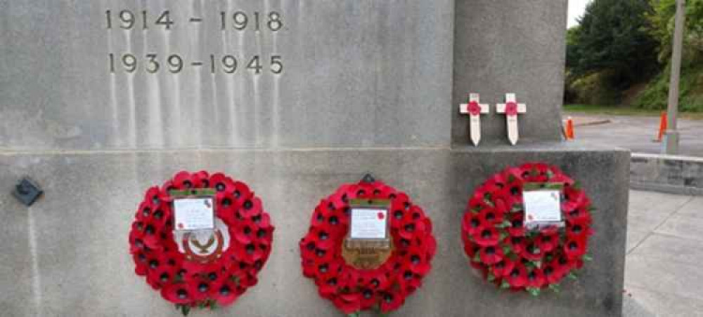 Poppy wreaths and Remembrance crosses