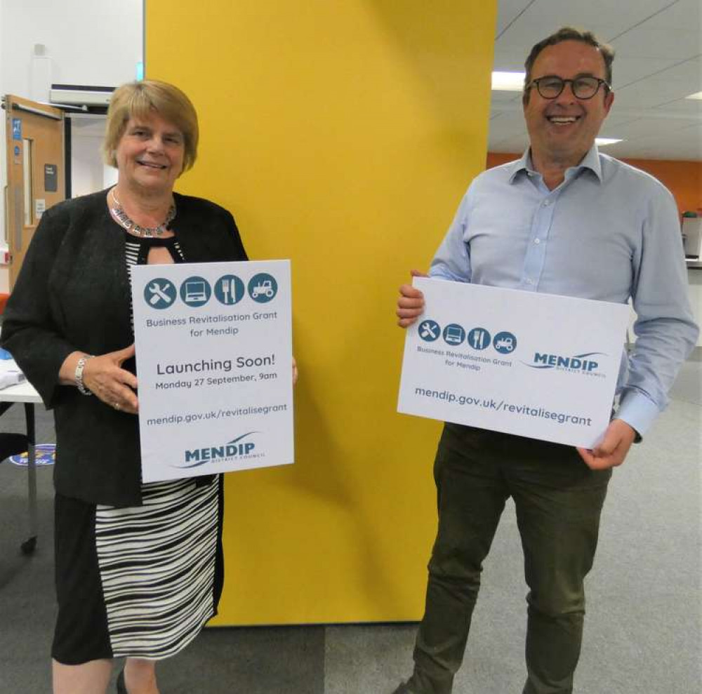 Boost for business – leader Cllr Ros Wyke and deputy leader Cllr Barry O'Leary of Mendip District Council launch new business revitalisation grant at Cabinet meeting on Monday Boost for business – leader Cllr Ros Wyke and deputy leader Cllr Barry O'Leary of Mendip District Council launch new business revitalisation grant at Cabinet meeting on Monday