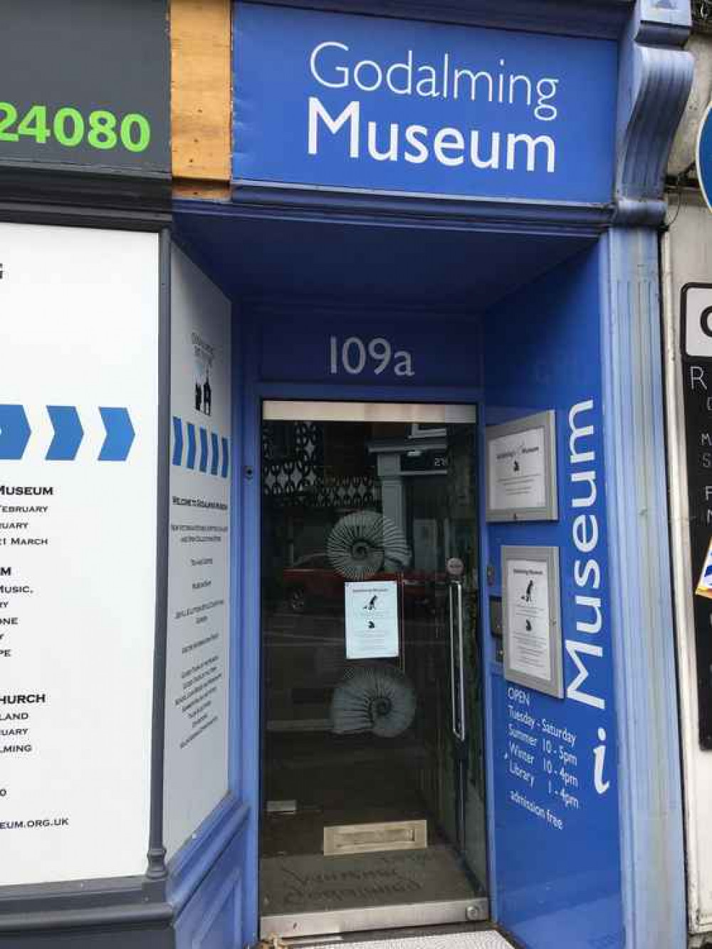 The blue doorway opposite the Pepperpot.