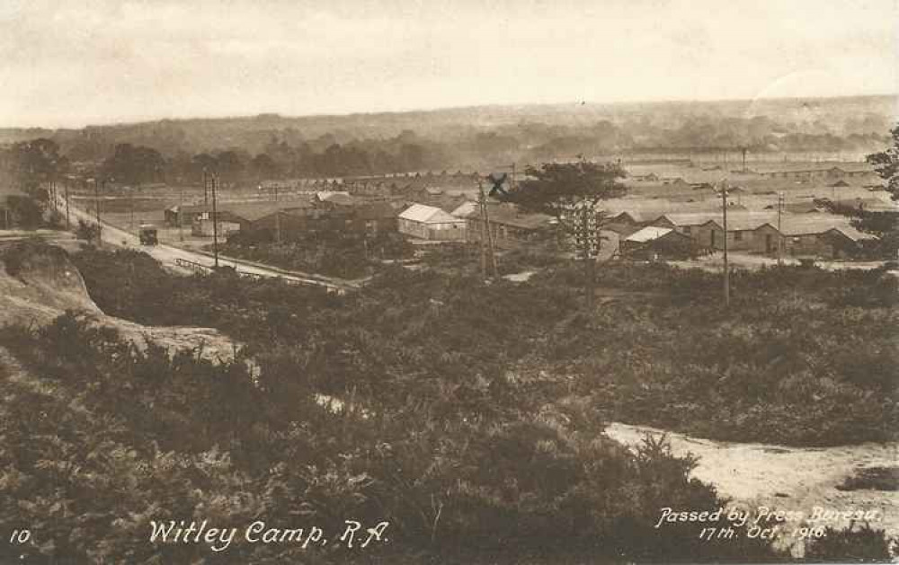 A view of the camp taken in 1916, with the Portsmouth Road in the foreground. The water towers that supplied the camp provided a good vantage point from which to take photos.