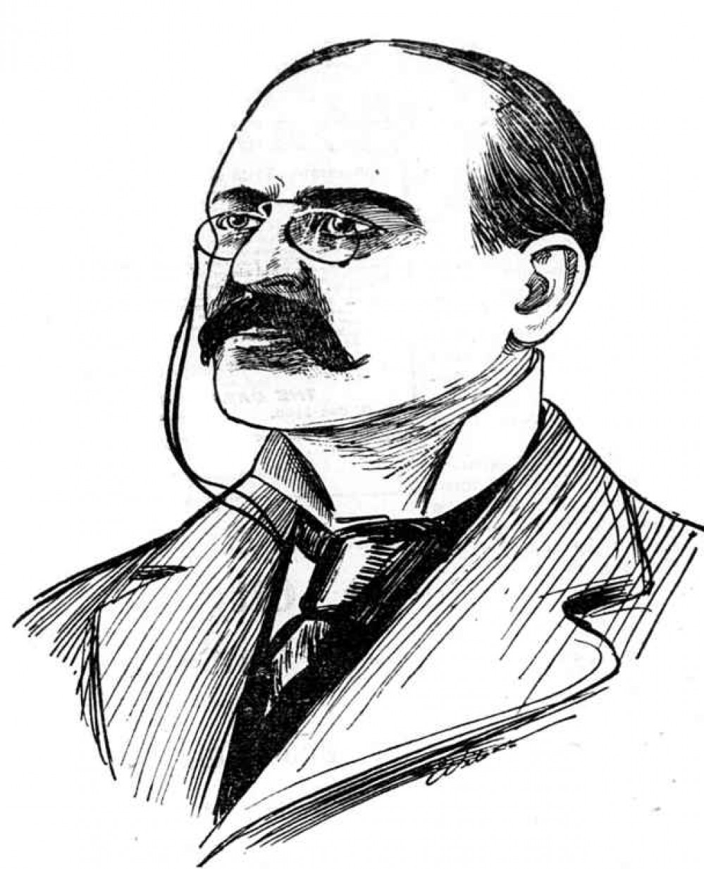 A sketch of James Whitaker Wright made during his trial in 1904.