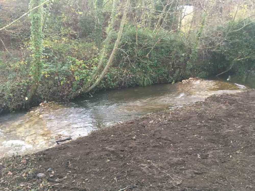 Two of the new shallows, called riffles, can be seen in the river on the Lammas Lands side of Borough Road.