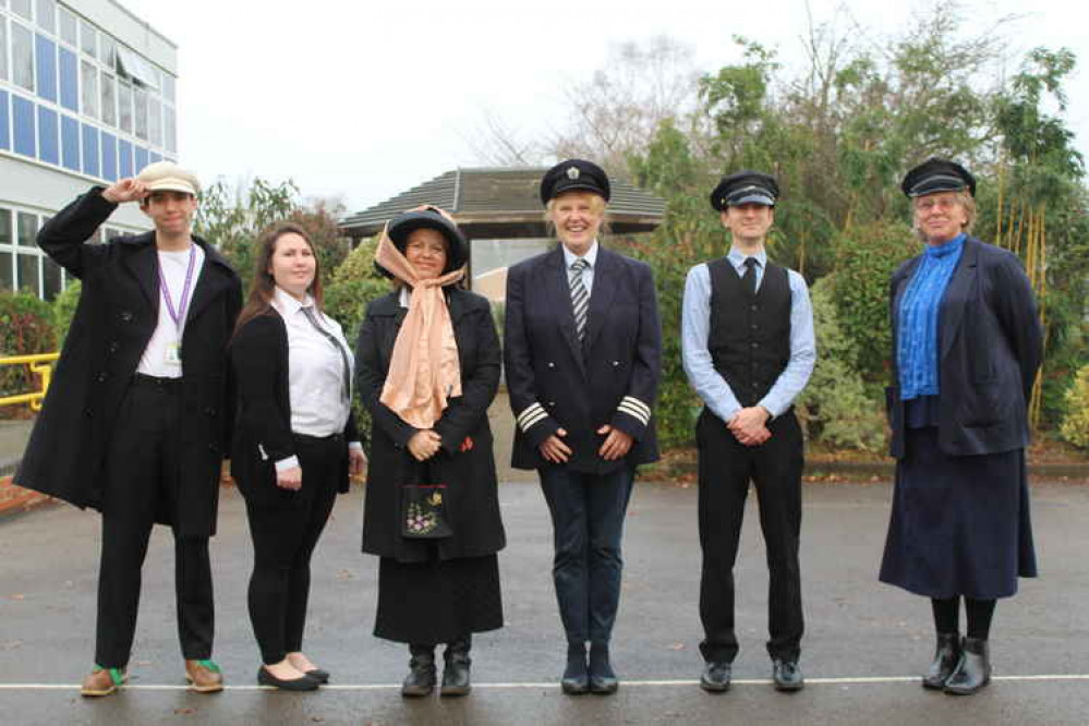 School staff dressed up as the captain and crew. School staff dressed up as the captain and crew.