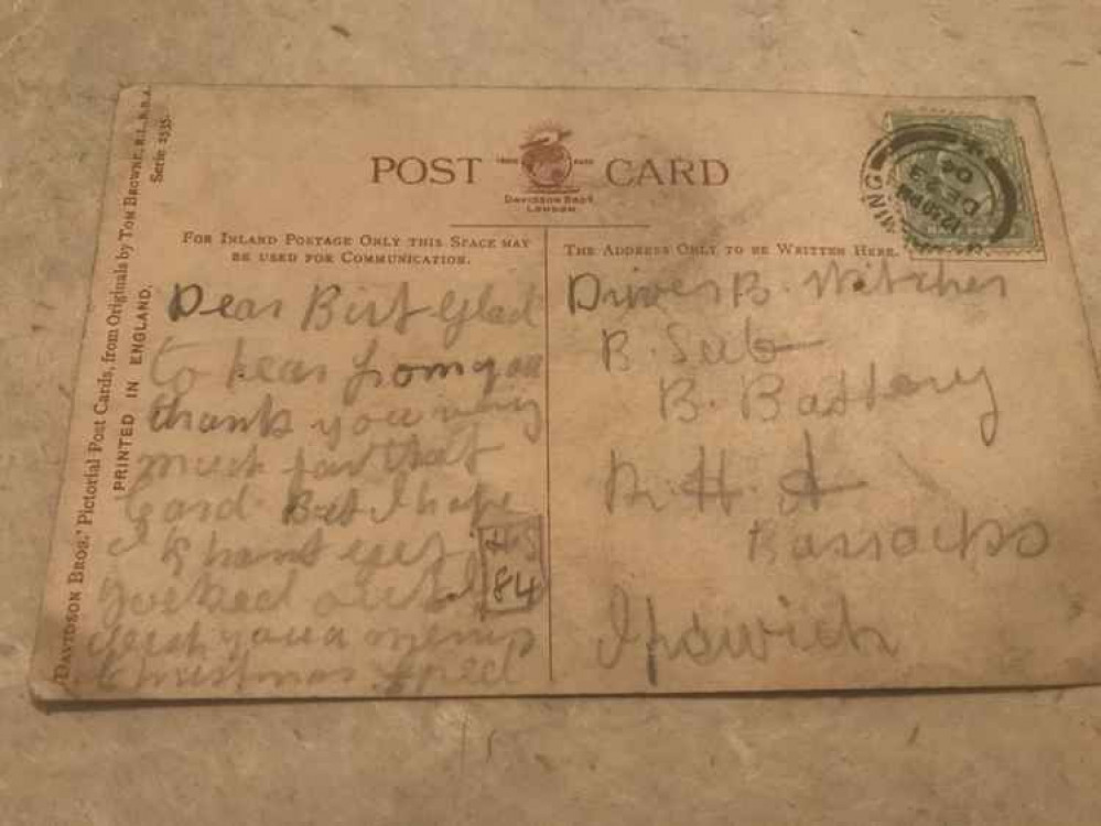 A card sent to Bert while he was stationed in Ipswich.