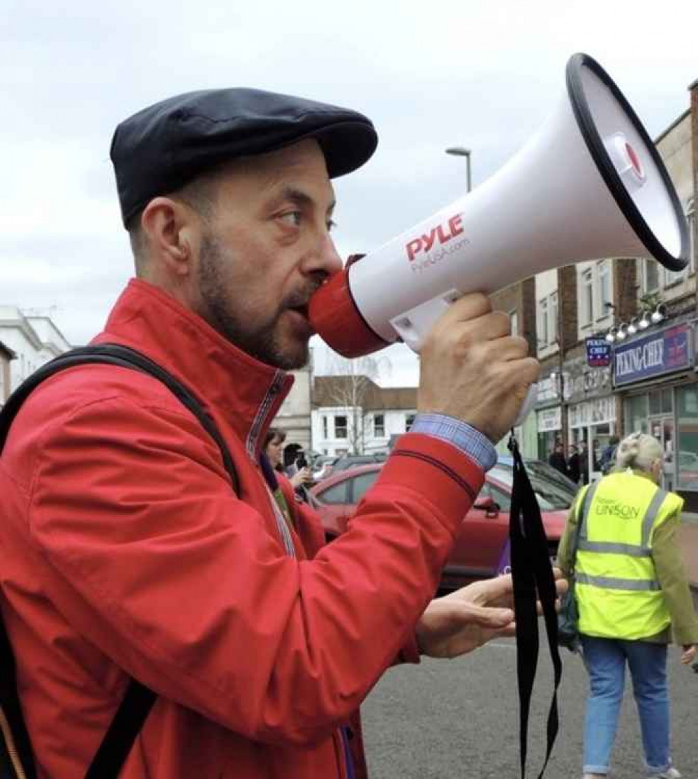 Surrey UNISON branch secretary Paul Couchman at a low pay protest in Egham in 2018. Photo: Paul Couchman.