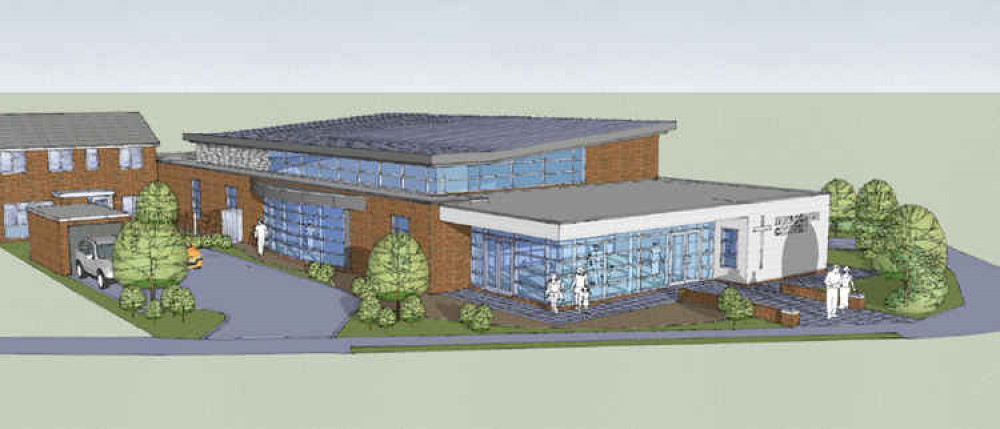 An architect's drawing of the proposed building.