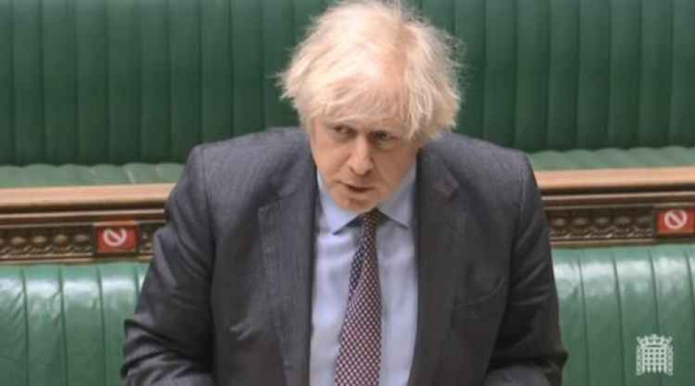 Boris Johnson announcing the roadmap to the House of Commons this afternoon. Photo: BBC.