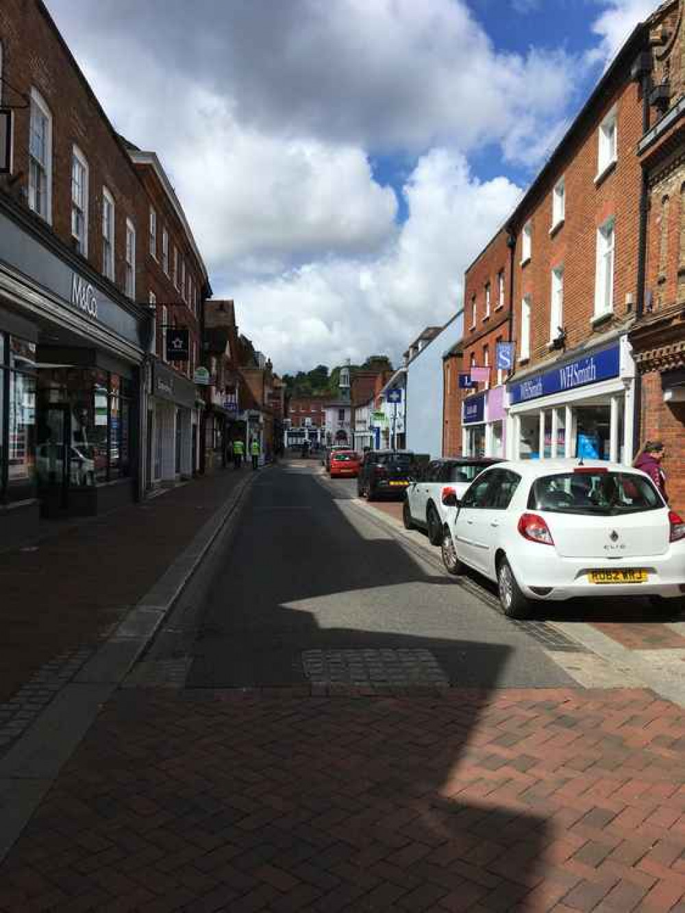 Cars parked in Godalming High Street.