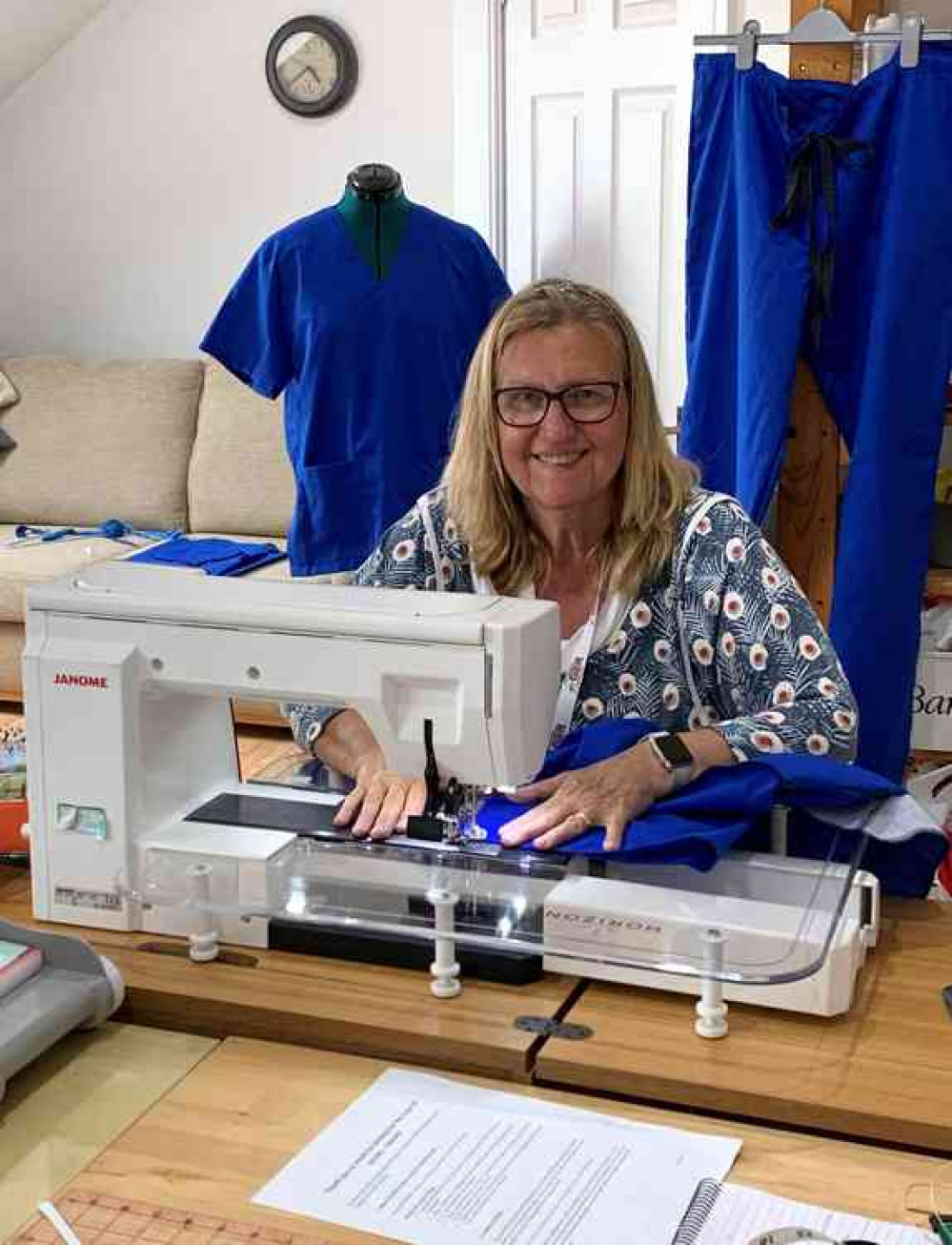 Lynda Allen making scrubs