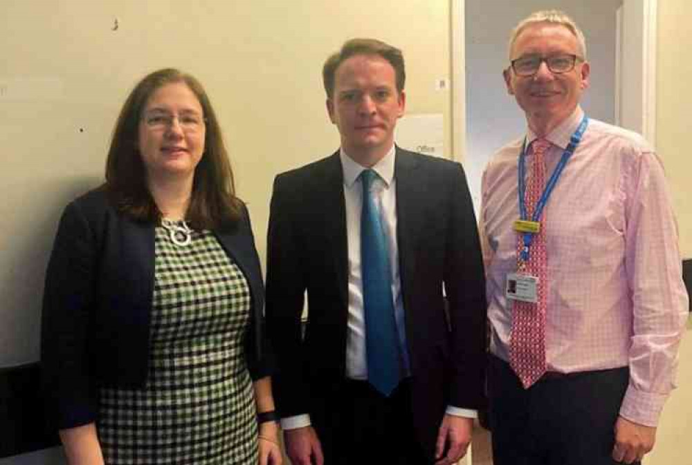 Gareth Davies, with Dr Caroline Johnson MP and Andrew Morgan, CEO of ULHT