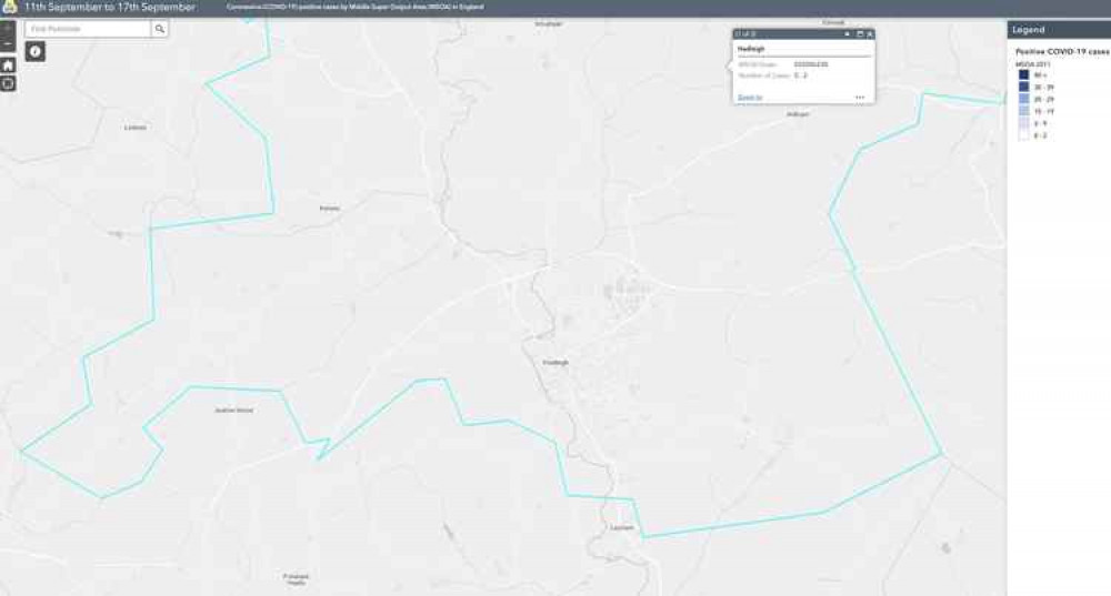 Interactive Covid map shows between none and two new cases in Hadleigh area